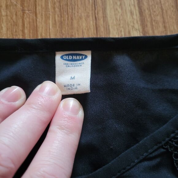 Old Navy Top Shirt Womens Medium Black Lace Detail Balloon Sleeve Office Neutral - Picture 5 of 11